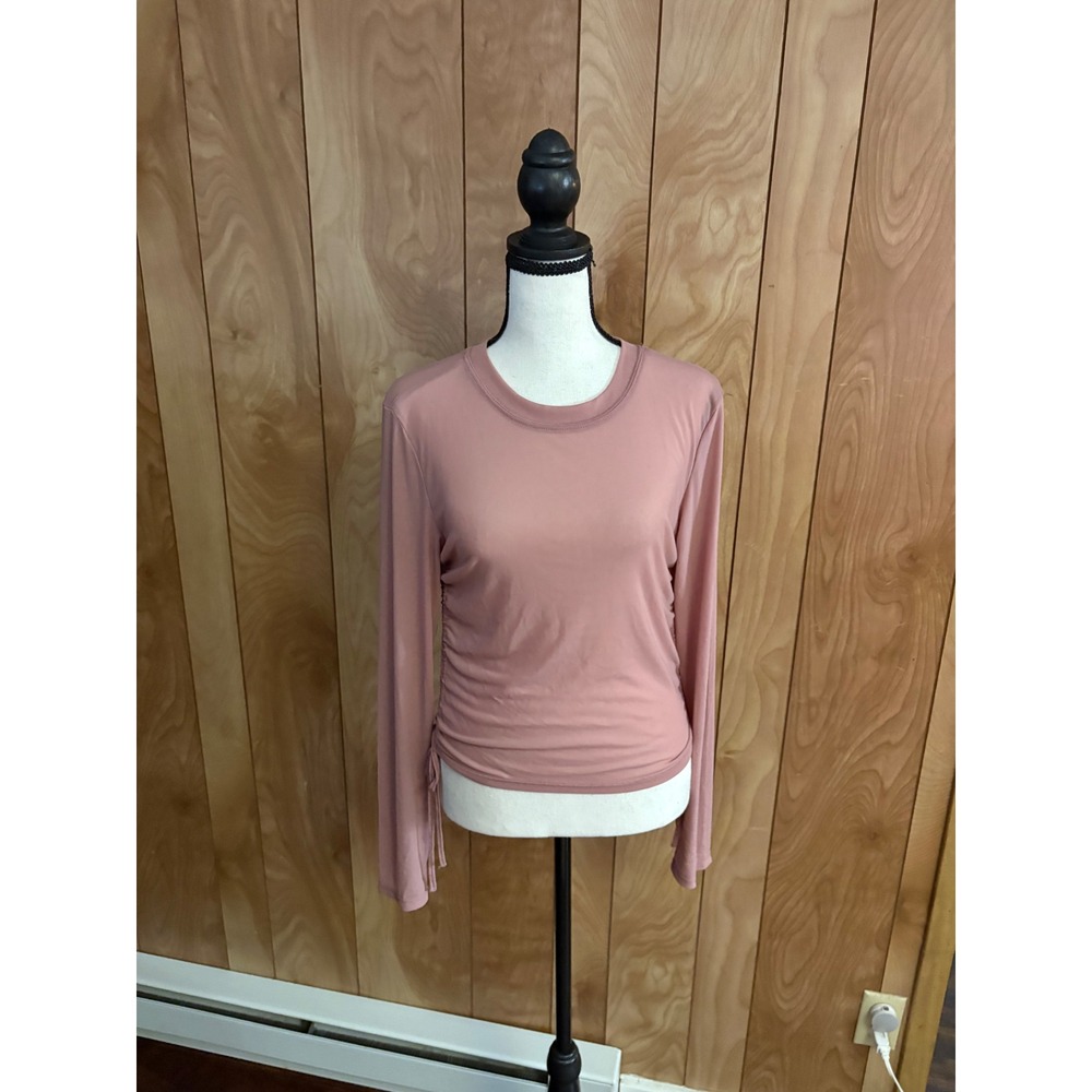 Love Tree Womens Dusty Rose Pink Cinch Side Mesh Long Sleeve Top Size M‎ NWOT